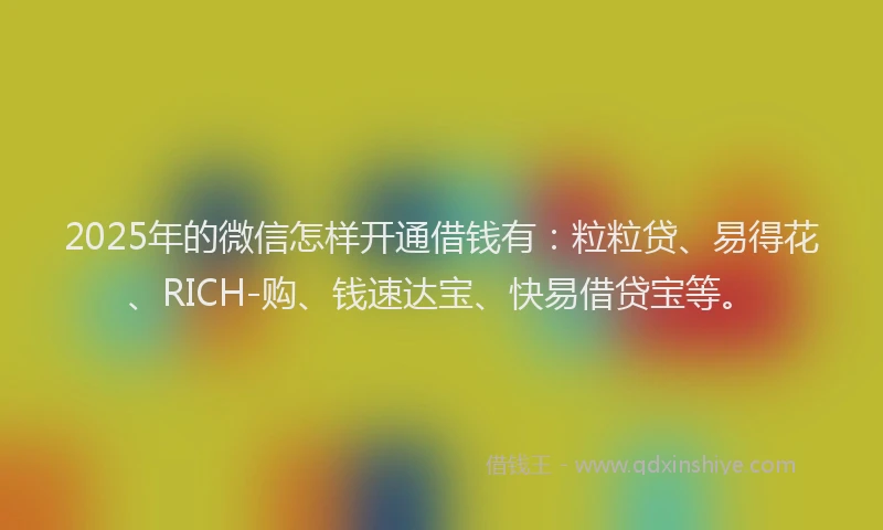 2025年的微信怎样开通借钱有：粒粒贷、易得花、RICH-购、钱速达宝、快易借贷宝等。