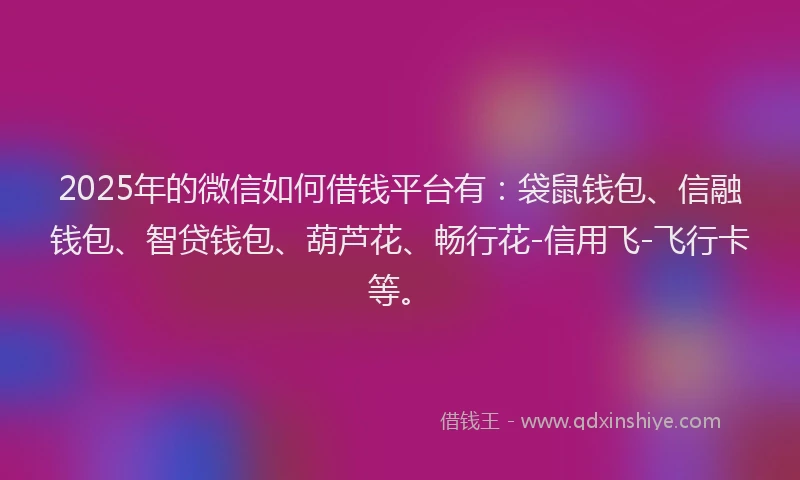 2025年的微信如何借钱平台有：袋鼠钱包、信融钱包、智贷钱包、葫芦花、畅行花-信用飞-飞行卡等。