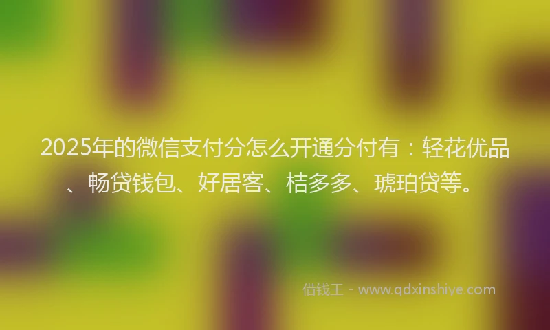 2025年的微信支付分怎么开通分付有：轻花优品、畅贷钱包、好居客、桔多多、琥珀贷等。