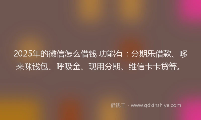 2025年的微信怎么借钱 功能有：分期乐借款、哆来咪钱包、呼吸金、现用分期、维信卡卡贷等。