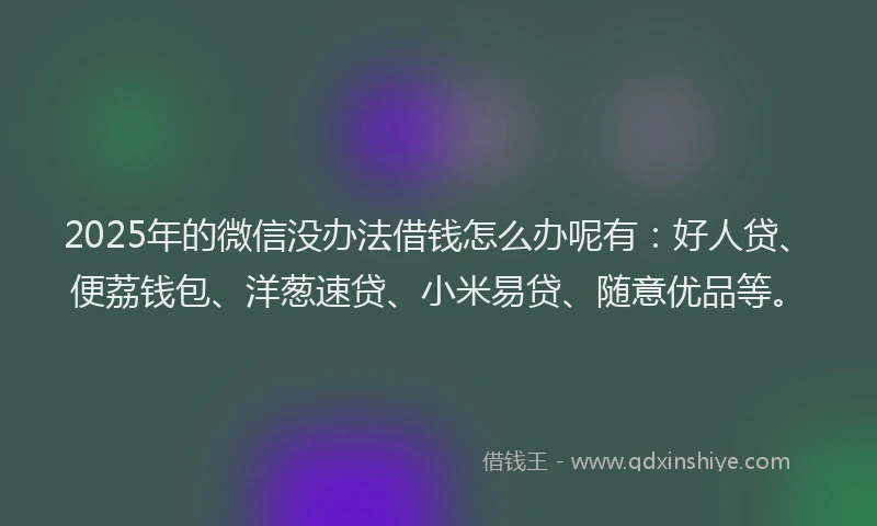 2025年的微信没办法借钱怎么办呢有：好人贷、便荔钱包、洋葱速贷、小米易贷、随意优品等。