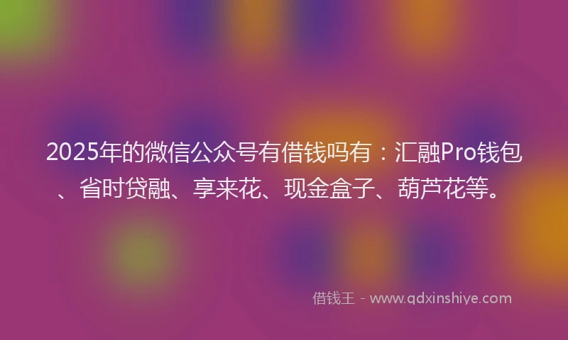 2025年的微信公众号有借钱吗有：汇融Pro钱包、省时贷融、享来花、现金盒子、葫芦花等。