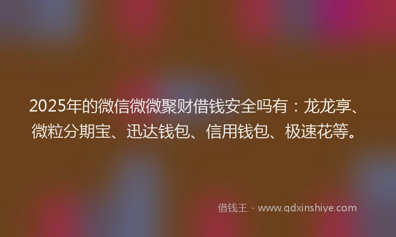 2025年的微信微微聚财借钱安全吗有：龙龙享、微粒分期宝、迅达钱包、信用钱包、极速花等。