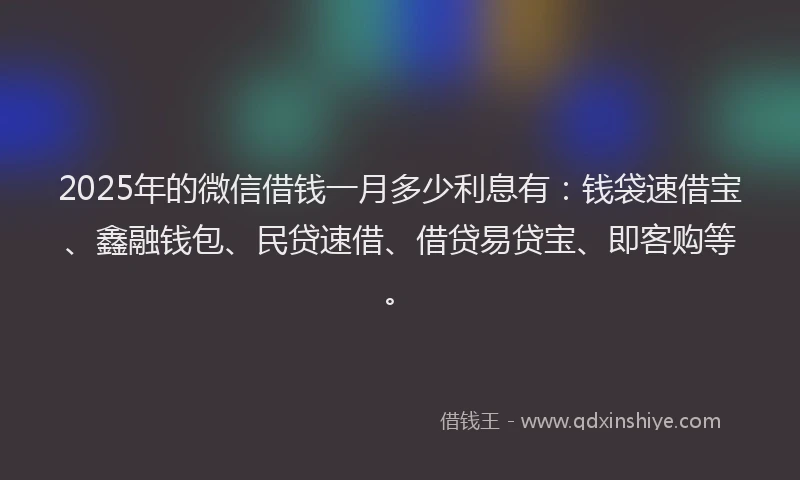 2025年的微信借钱一月多少利息有：钱袋速借宝、鑫融钱包、民贷速借、借贷易贷宝、即客购等。