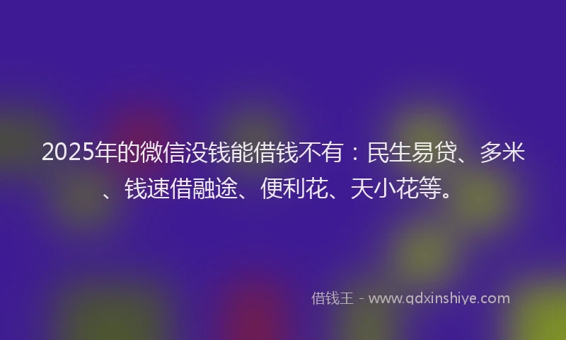 2025年的微信没钱能借钱不有：民生易贷、多米、钱速借融途、便利花、天小花等。