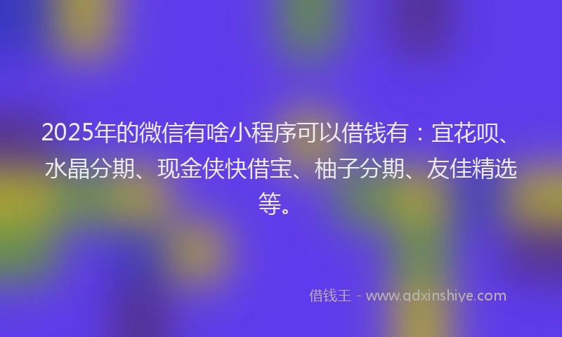 2025年的微信有啥小程序可以借钱有：宜花呗、水晶分期、现金侠快借宝、柚子分期、友佳精选等。