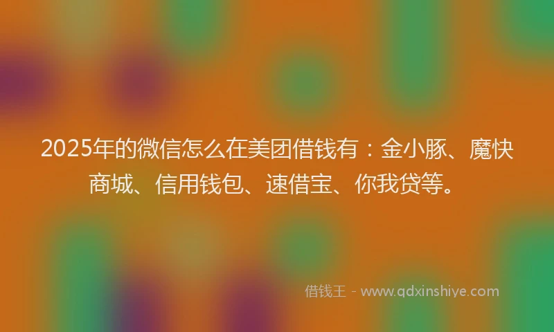 2025年的微信怎么在美团借钱有：金小豚、魔快商城、信用钱包、速借宝、你我贷等。