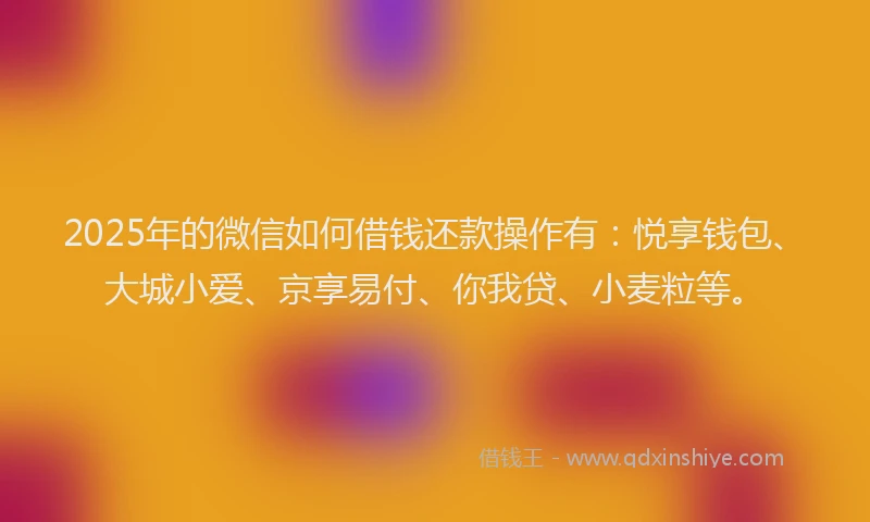2025年的微信如何借钱还款操作有：悦享钱包、大城小爱、京享易付、你我贷、小麦粒等。