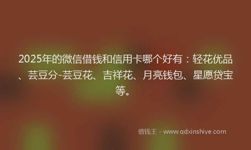 2025年的微信借钱和信用卡哪个好有：轻花优品、芸豆分-芸豆花、吉祥花、月亮钱包、星愿贷宝等。