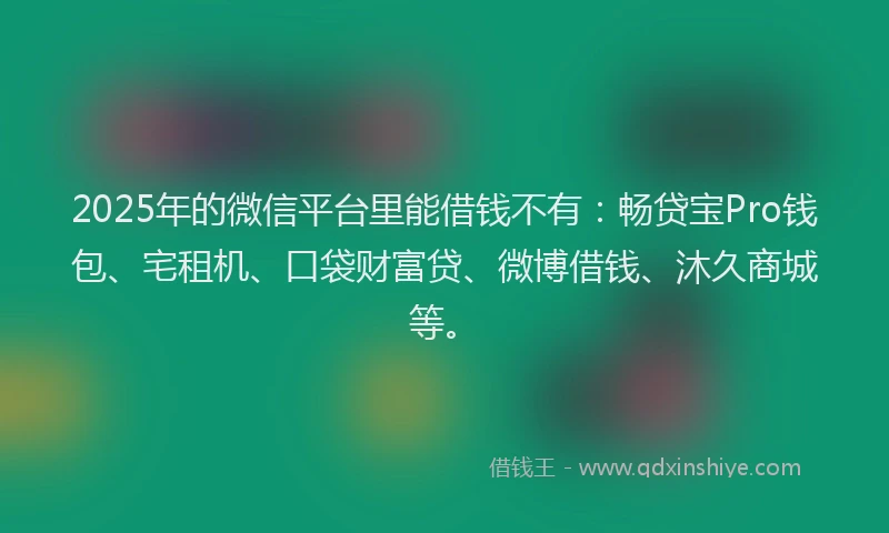 2025年的微信平台里能借钱不有：畅贷宝Pro钱包、宅租机、口袋财富贷、微博借钱、沐久商城等。