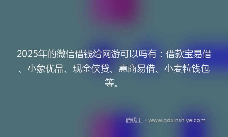 2025年的微信借钱给网游可以吗有：借款宝易借、小象优品、现金侠贷、惠商易借、小麦粒钱包等。