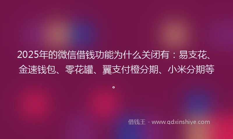 2025年的微信借钱功能为什么关闭有：易支花、金速钱包、零花罐、翼支付橙分期、小米分期等。