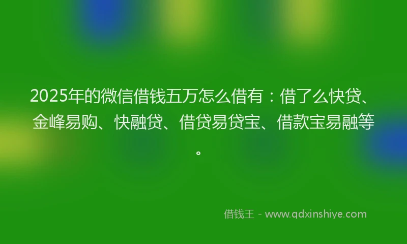 2025年的微信借钱五万怎么借有：借了么快贷、金峰易购、快融贷、借贷易贷宝、借款宝易融等。