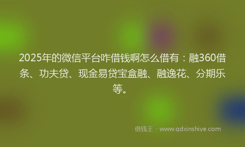 2025年的微信平台咋借钱啊怎么借有：融360借条、功夫贷、现金易贷宝盒融、融逸花、分期乐等。
