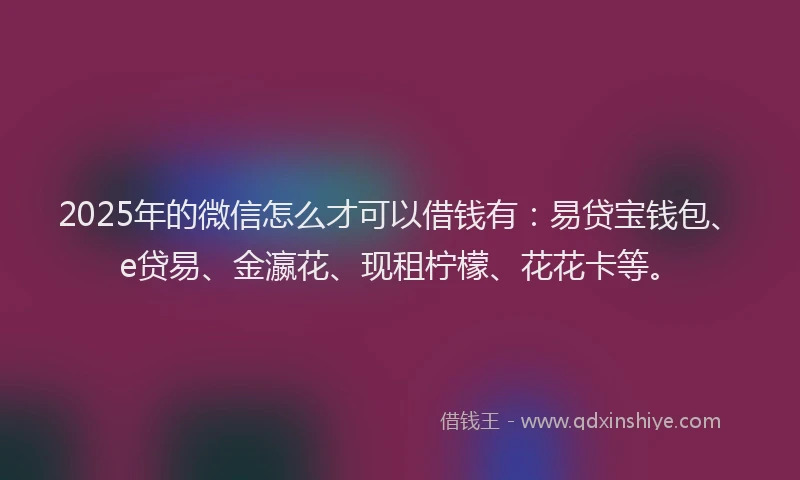 2025年的微信怎么才可以借钱有：易贷宝钱包、e贷易、金瀛花、现租柠檬、花花卡等。