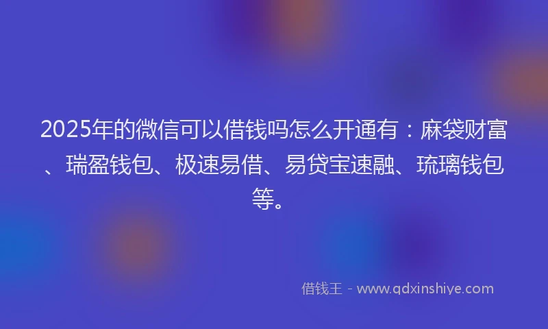 2025年的微信可以借钱吗怎么开通有：麻袋财富、瑞盈钱包、极速易借、易贷宝速融、琉璃钱包等。