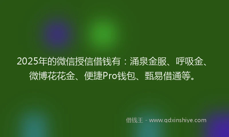 2025年的微信授信借钱有：涌泉金服、呼吸金、微博花花金、便捷Pro钱包、甄易借通等。