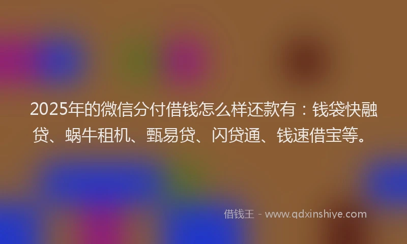 2025年的微信分付借钱怎么样还款有：钱袋快融贷、蜗牛租机、甄易贷、闪贷通、钱速借宝等。