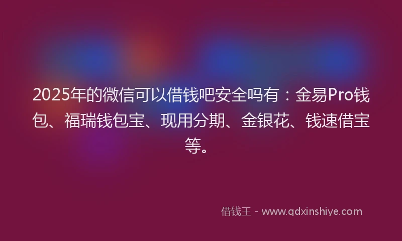 2025年的微信可以借钱吧安全吗有：金易Pro钱包、福瑞钱包宝、现用分期、金银花、钱速借宝等。