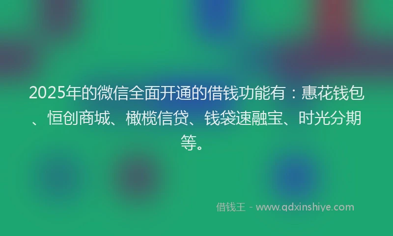 2025年的微信全面开通的借钱功能有：惠花钱包、恒创商城、橄榄信贷、钱袋速融宝、时光分期等。