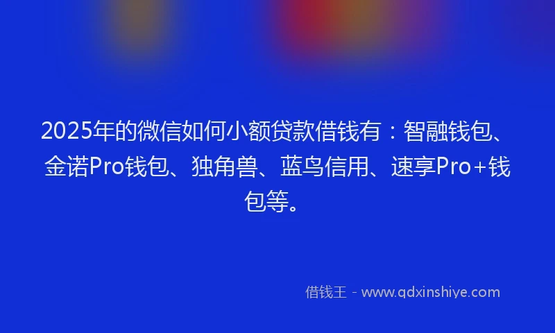 2025年的微信如何小额贷款借钱有：智融钱包、金诺Pro钱包、独角兽、蓝鸟信用、速享Pro+钱包等。