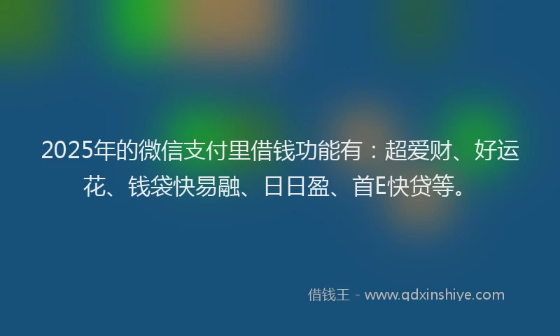 2025年的微信支付里借钱功能有：超爱财、好运花、钱袋快易融、日日盈、首E快贷等。