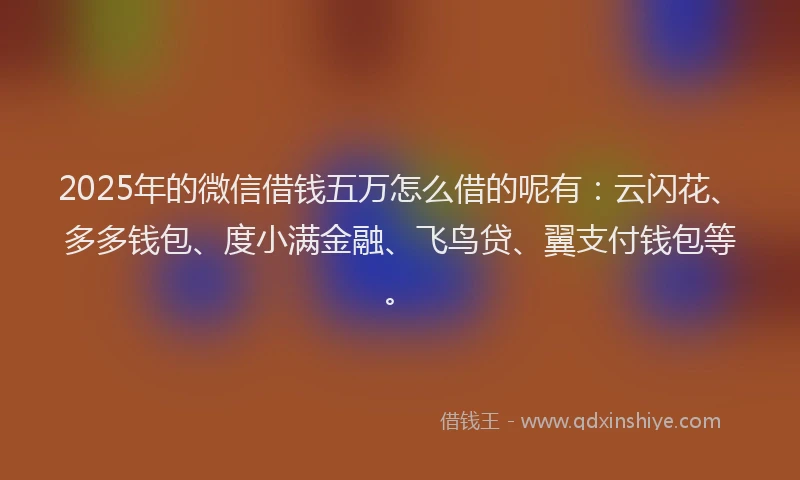 2025年的微信借钱五万怎么借的呢有：云闪花、多多钱包、度小满金融、飞鸟贷、翼支付钱包等。
