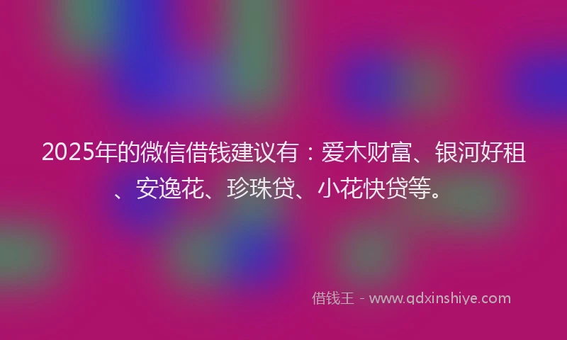 2025年的微信借钱建议有：爱木财富、银河好租、安逸花、珍珠贷、小花快贷等。