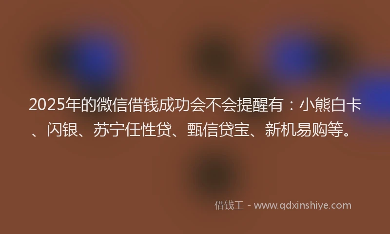 2025年的微信借钱成功会不会提醒有：小熊白卡、闪银、苏宁任性贷、甄信贷宝、新机易购等。