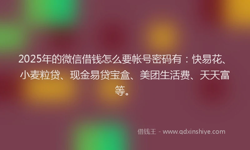 2025年的微信借钱怎么要帐号密码有：快易花、小麦粒贷、现金易贷宝盒、美团生活费、天天富等。