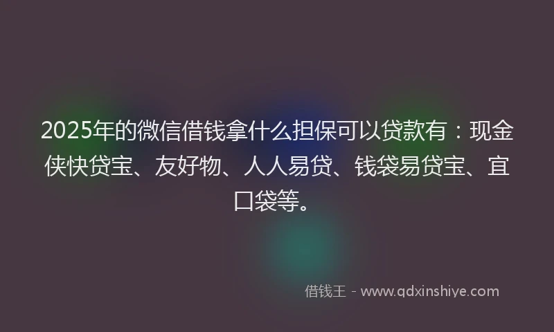 2025年的微信借钱拿什么担保可以贷款有：现金侠快贷宝、友好物、人人易贷、钱袋易贷宝、宜口袋等。
