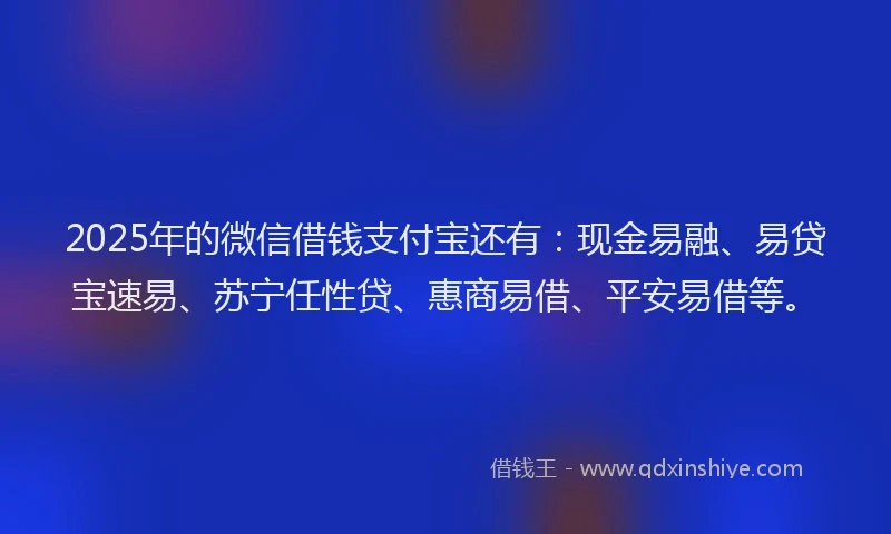 2025年的微信借钱支付宝还有：现金易融、易贷宝速易、苏宁任性贷、惠商易借、平安易借等。