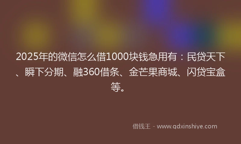 2025年的微信怎么借1000块钱急用有：民贷天下、瞬下分期、融360借条、金芒果商城、闪贷宝盒等。
