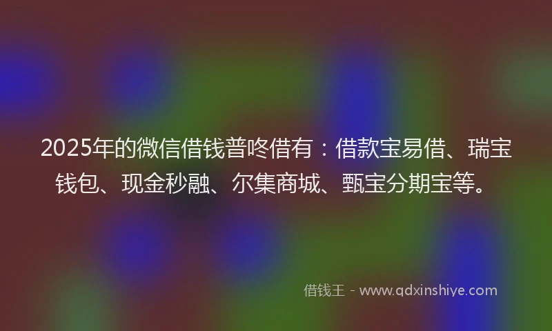 2025年的微信借钱普咚借有：借款宝易借、瑞宝钱包、现金秒融、尔集商城、甄宝分期宝等。