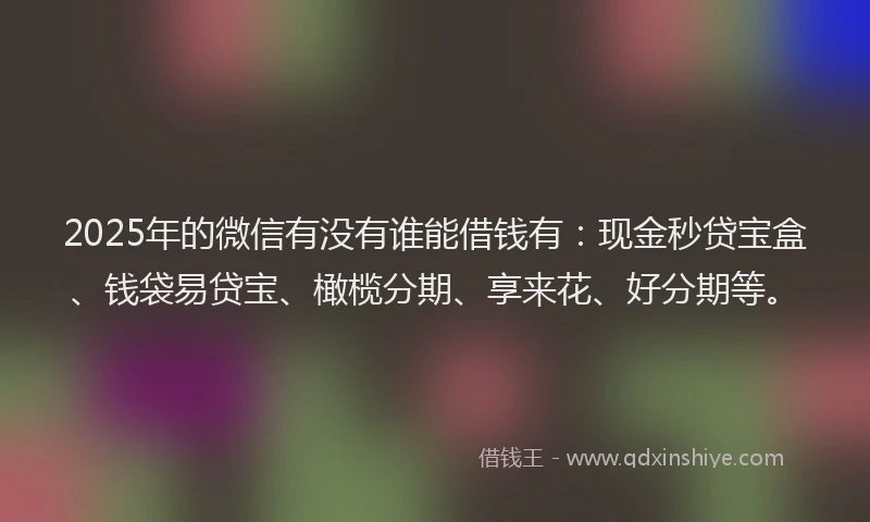 2025年的微信有没有谁能借钱有：现金秒贷宝盒、钱袋易贷宝、橄榄分期、享来花、好分期等。