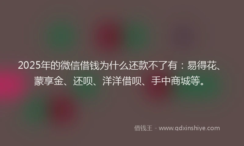 2025年的微信借钱为什么还款不了有：易得花、蒙享金、还呗、洋洋借呗、手中商城等。