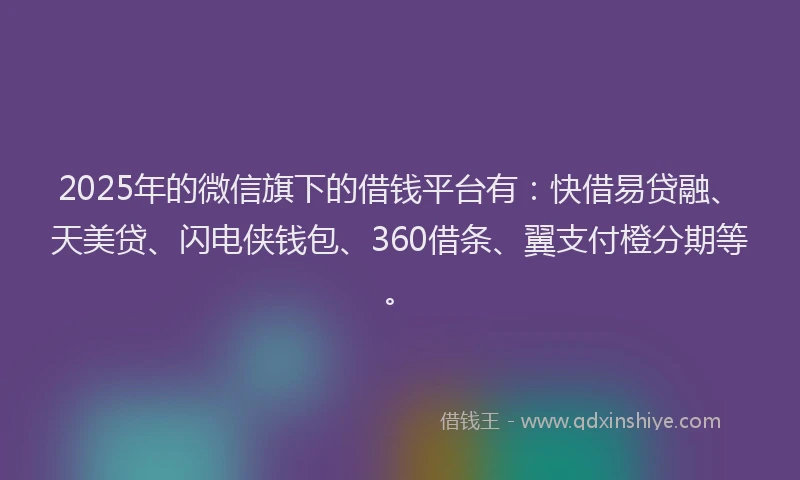 2025年的微信旗下的借钱平台有：快借易贷融、天美贷、闪电侠钱包、360借条、翼支付橙分期等。