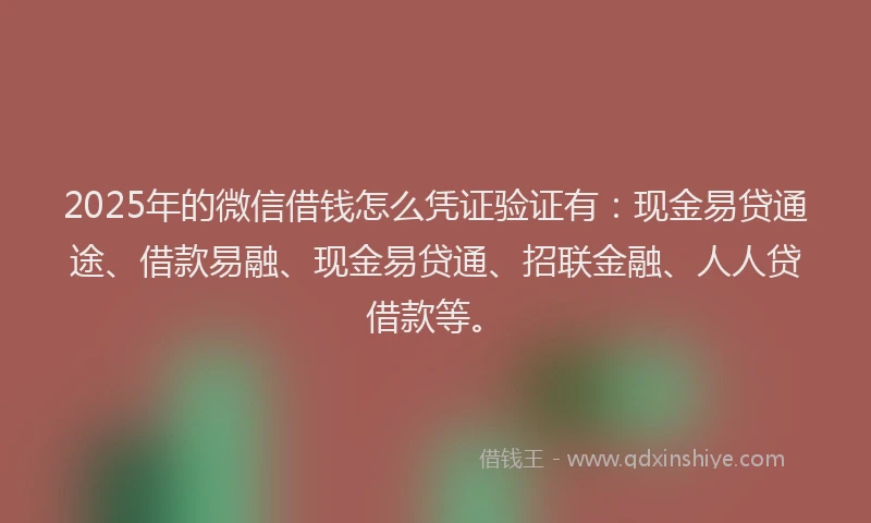 2025年的微信借钱怎么凭证验证有：现金易贷通途、借款易融、现金易贷通、招联金融、人人贷借款等。