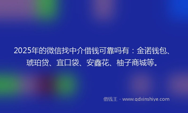 2025年的微信找中介借钱可靠吗有：金诺钱包、琥珀贷、宜口袋、安鑫花、柚子商城等。
