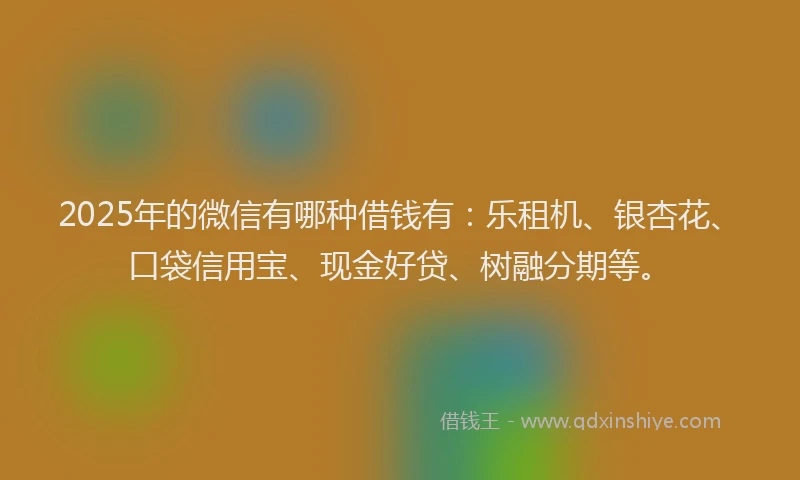 2025年的微信有哪种借钱有：乐租机、银杏花、口袋信用宝、现金好贷、树融分期等。