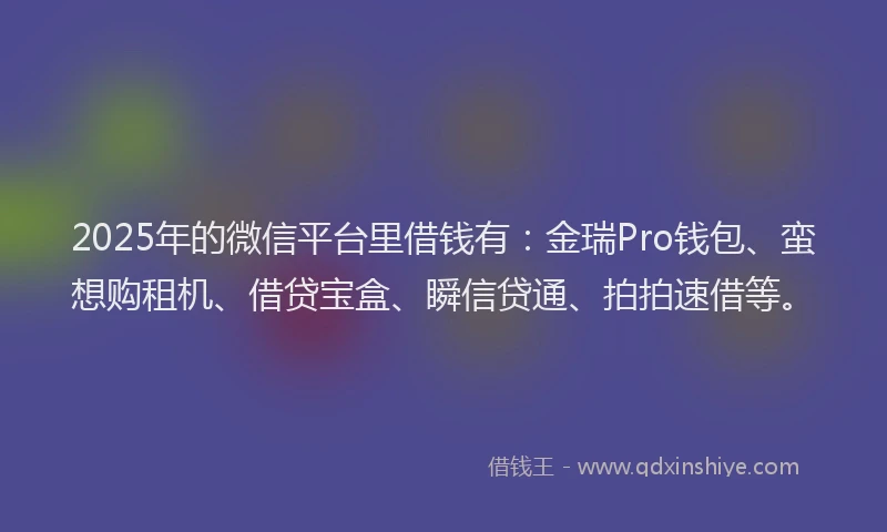 2025年的微信平台里借钱有：金瑞Pro钱包、蛮想购租机、借贷宝盒、瞬信贷通、拍拍速借等。
