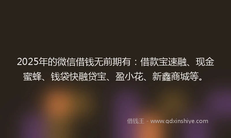 2025年的微信借钱无前期有：借款宝速融、现金蜜蜂、钱袋快融贷宝、盈小花、新鑫商城等。