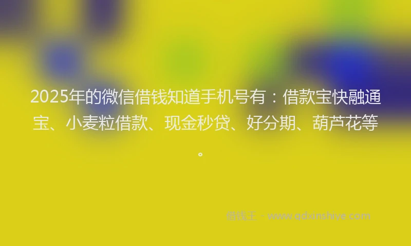 2025年的微信借钱知道手机号有：借款宝快融通宝、小麦粒借款、现金秒贷、好分期、葫芦花等。