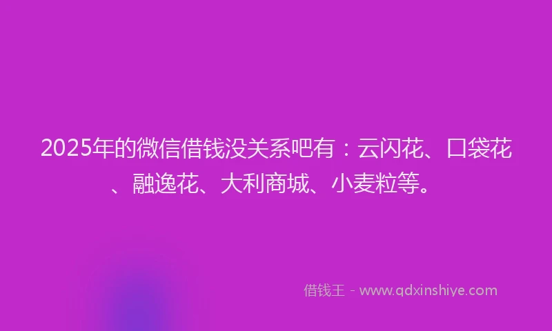 2025年的微信借钱没关系吧有：云闪花、口袋花、融逸花、大利商城、小麦粒等。