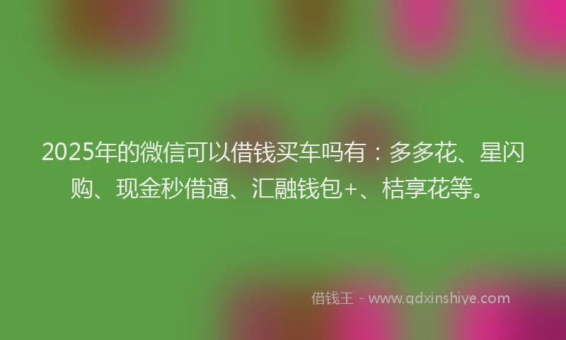 2025年的微信可以借钱买车吗有：多多花、星闪购、现金秒借通、汇融钱包+、桔享花等。