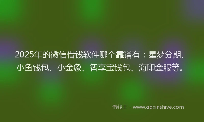 2025年的微信借钱软件哪个靠谱有：星梦分期、小鱼钱包、小金象、智享宝钱包、海印金服等。