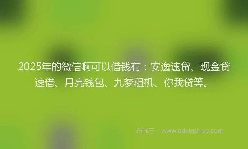 2025年的微信啊可以借钱有：安逸速贷、现金贷速借、月亮钱包、九梦租机、你我贷等。