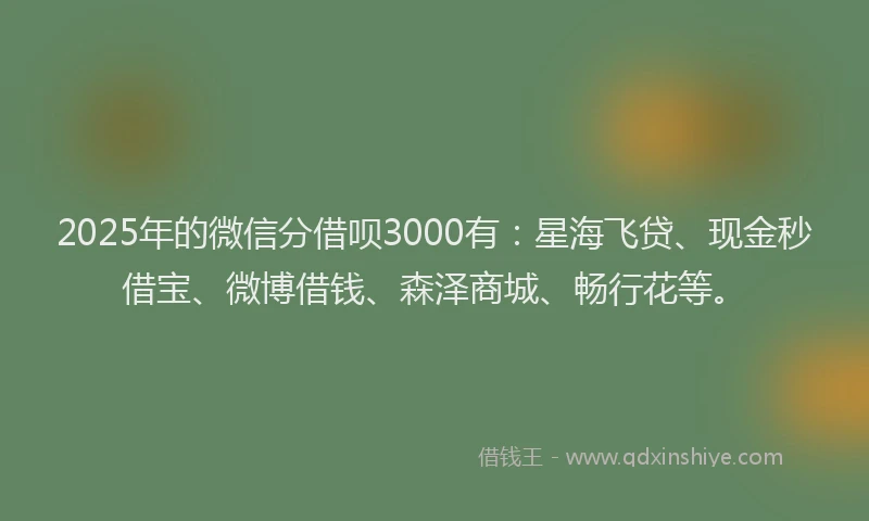 2025年的微信分借呗3000有：星海飞贷、现金秒借宝、微博借钱、森泽商城、畅行花等。