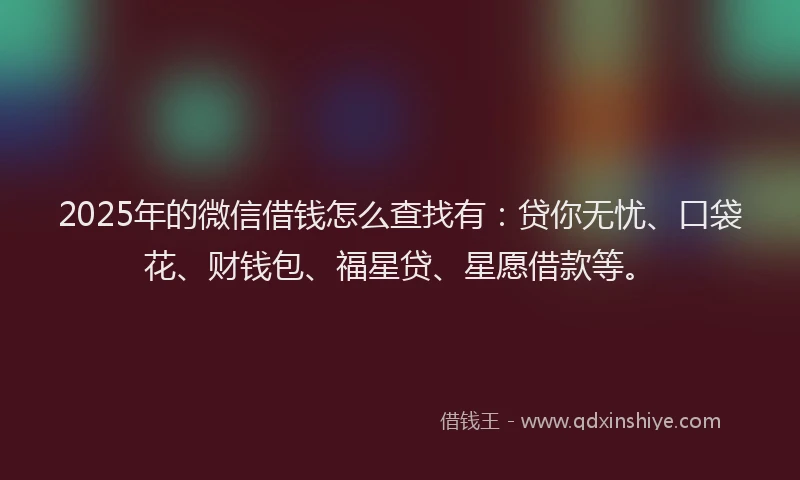 2025年的微信借钱怎么查找有：贷你无忧、口袋花、财钱包、福星贷、星愿借款等。