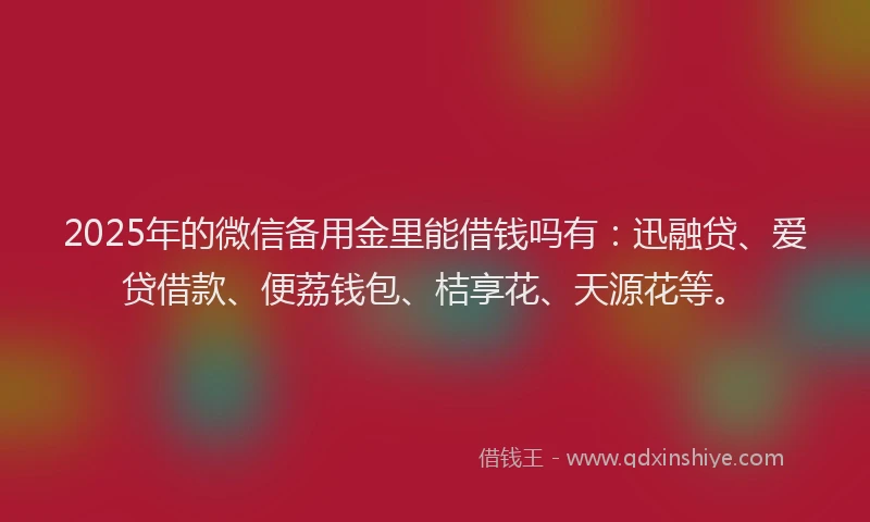 2025年的微信备用金里能借钱吗有：迅融贷、爱贷借款、便荔钱包、桔享花、天源花等。